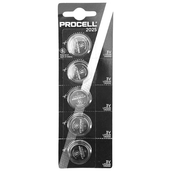 5er Pack PROCELL Knopfzellen Lithium CR2025