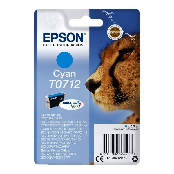 Original Epson Tintenpatrone T0712 cyan / T07124012
