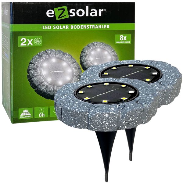 Solar Bodenleuchten rund Granit Stein Design 2er Set je 8 LED