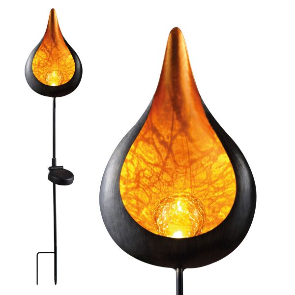 Laterne Metall "Fireball Flame" Solar LED, 90cm