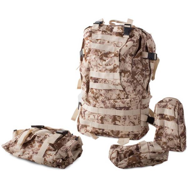 Outdoor Survival Rucksack XL 48l mit abnehmbaren Taschen - Camouflage Beige