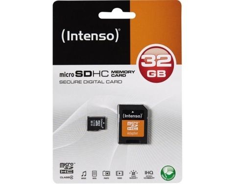 Micro SDHC Card, 32GB, CL4, + Adapter, Intenso