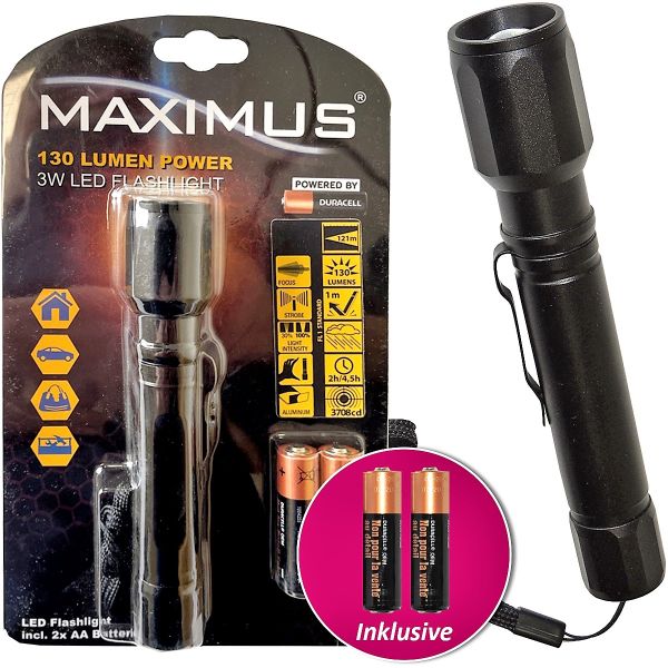 Maximus LED Taschenlampe M-FL-012-DU 3W 130lm inkl. Batterien
