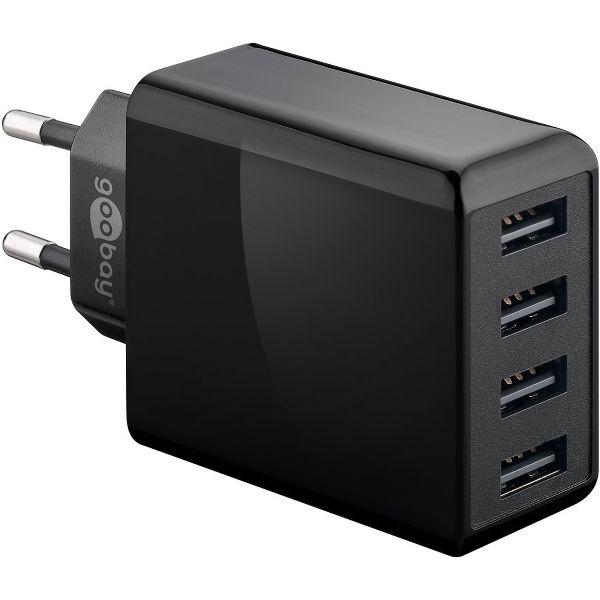 4-fach USB-Ladegerät 2 x 3A (30W), schwarz