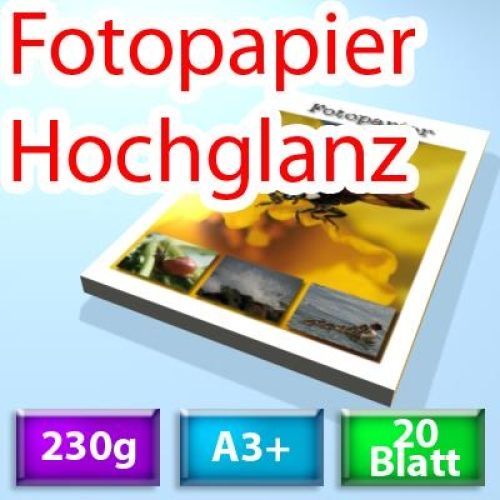 230g Photopapier glossy, A3+, 20 Blatt